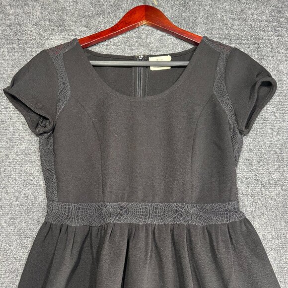 Anthropologie Pins and Needles Dress Womens 2 Black Back Zip Cap Sleeve Aline - Picture 3 of 7